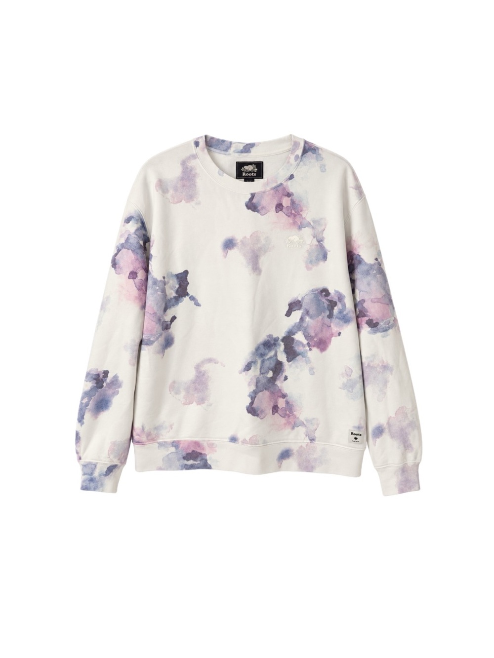 Roots Watercolor Floral Crewneck Sweatshirt - White/Purple, Size M